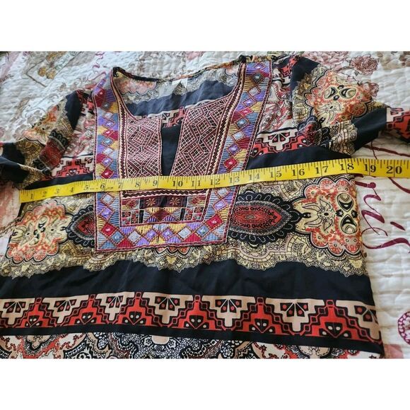 Pink Owl Apparel Embroidered Boho Shift Dress 3/4 Sleeves Back Multicolor Size S - Picture 8 of 11